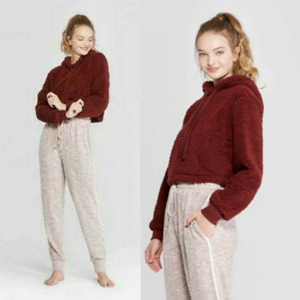 Cozy Sherpa Lounge Sweatshirt - Colsie in Burgundy Size XL